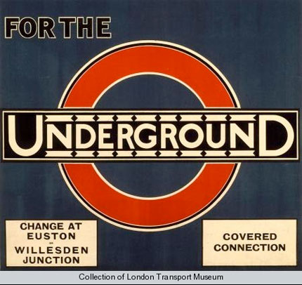 London Underground logo. Section of an anonymous poster, 1920