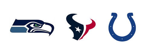Seattle, Houston, Indianapolis NFL logos