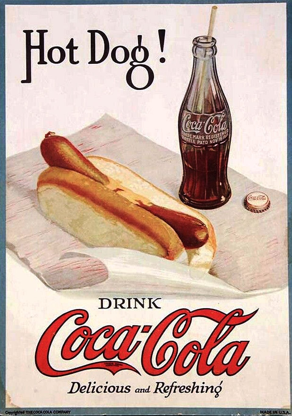 Coca-Cola-mainos, hot dog, 1919