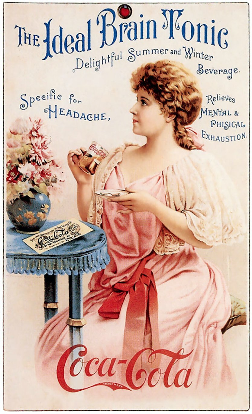 Coca-Cola brain tonic ad with Hilda Clark, 1890s